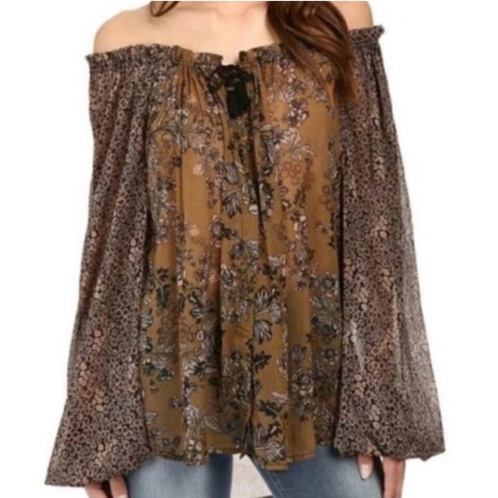 Free People Green Hendrix Green Floral Peasant Shirt, size small